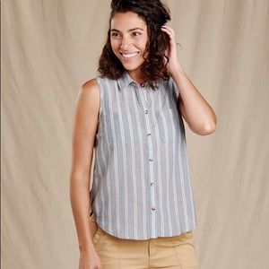 Toad & CO Blue Striped Button Up Collared Tank Top